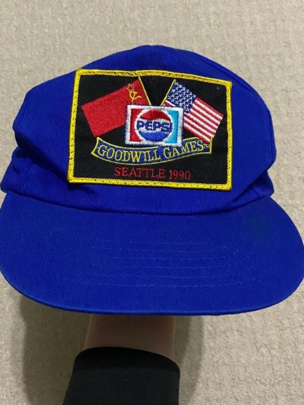vintage pepsi goodwill games 1990 seattle blue snapback hat cap